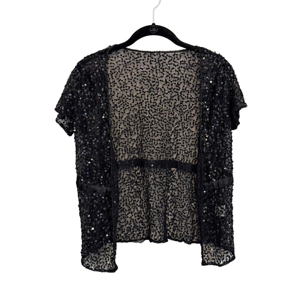Evie Sequin Open Front Cardigan Size 14-16 Black Sheer Evening Party Shrug Top